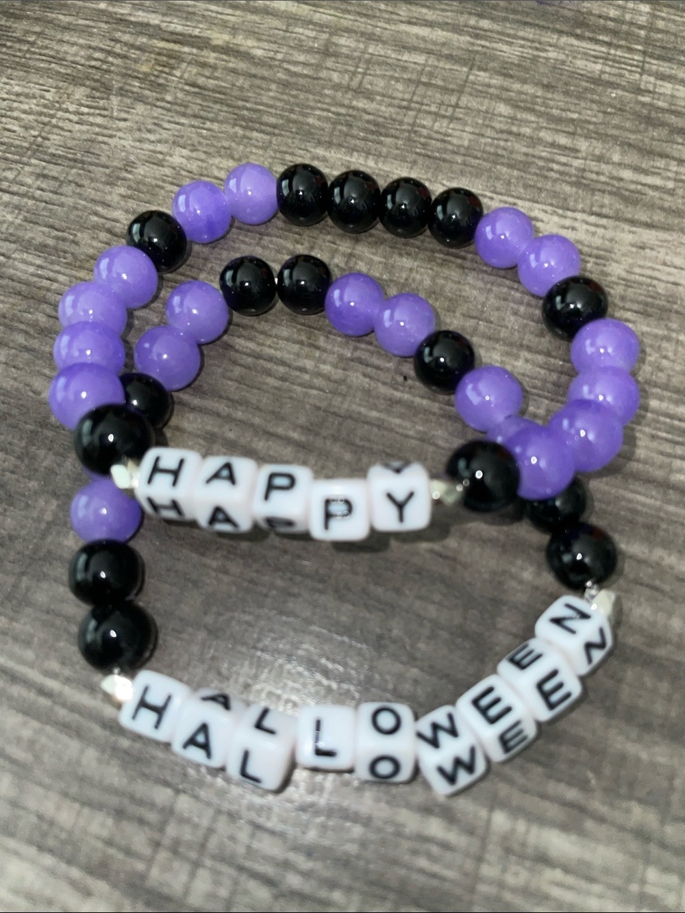 Happy Halloween Bracelets Purple and Black Glass Beads Handmade
